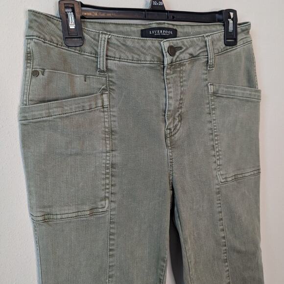 Liverpool Jeans Company Kylie Crop Cargo Skinny Denim Olive Green Size 8 - Picture 2 of 9